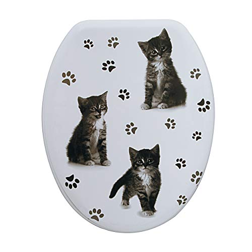 Spirella WC Deckel MDF mit Absenkautomatik Katze mit High Gloss Finish und Schnellbefstigung Scharniere aus Edelstahl von Spirella