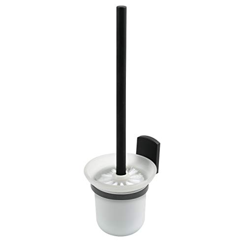 Spirella WC Garnitur Toilettenbürste Bürste „Taku“ aus hochwertigem Zink/Glas Toilettenbürstenhalter zur Wandmontage und zum kleben Schwarz matt von Spirella