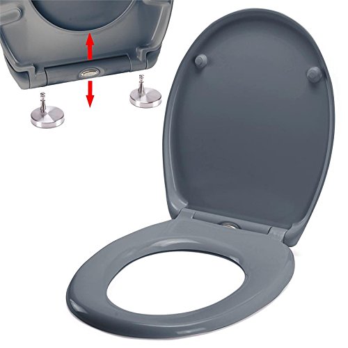 spirella Premium Toilettendeckel oval Klodeckel mit Quick-Release-Funktion und Softclose Absenkautomatik. Antibakterielle Klobrille aus Duroplast und rostfreiem Edelstahl abnehmbar - Grau von Spirella