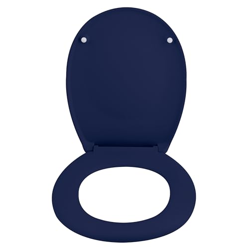 Spirella Premium Toilettendeckel oval Klodeckel mit matten Finish und Softclose Absenkautomatik. Antibakterielle Klobrille aus Duroplast und rostfreiem Edelstahl - Blau von Spirella