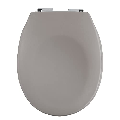 spirella Premium Toilettendeckel oval Klodeckel mit matten Finish und Softclose Absenkautomatik. Antibakterielle Klobrille aus Duroplast und rostfreiem Edelstahl - Taupe von Spirella