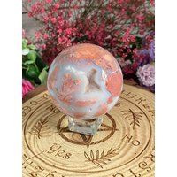 Pink Petal Achat Kugel Mit Druzy | Cotton Candy Agate 6, 1cm von SpiritfulCrystals