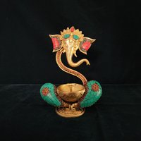 Ganesh Diya | Dekorativer Tempel Ganpati Mosaik Steinarbeit Deepak Teelichthalter Öldocht Lampe Ölbrenner Räucherstäbchenhalter von Spiritualityarts