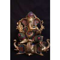 Ganesh Statue | Messing Elefant Dekoratives Mosaik Steinwerk Ganapati Auf Sitzend Einweihungsparty Geschenk 45 cm von Spiritualityarts