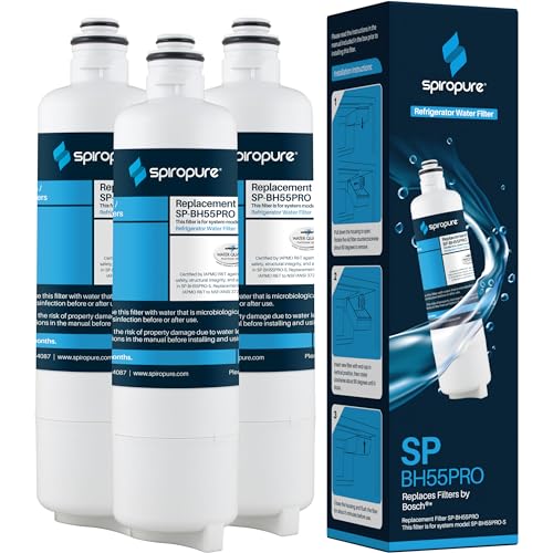 SpiroPure SP-BH55PRO NSF-zertifizierter Kühlschrank-Wasserfilter, kompatibler Ersatz für Bosch Ultra Clarity Pro BORPLFTR50 BORPLFTR55 11032531 RA450022 REPLFLTR55 (3 Stück) von SpiroPure