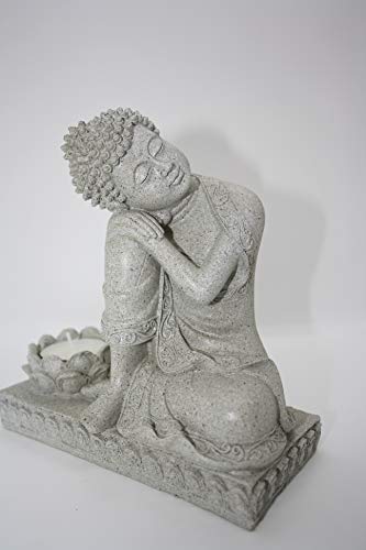 Buddha in Ruhe - mit Kerzenhalter - steingrau, ca 17,5 cm von Spiru