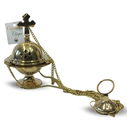 Green Tree Messing Hängende Räucher Brenner mit Kreuz, 10 cm Höhe von Spiru