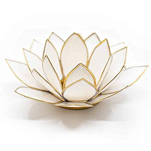 Spiru Lotus Atmosphärisches Teelichthalter Hell Weiß Goldrand von Spiru