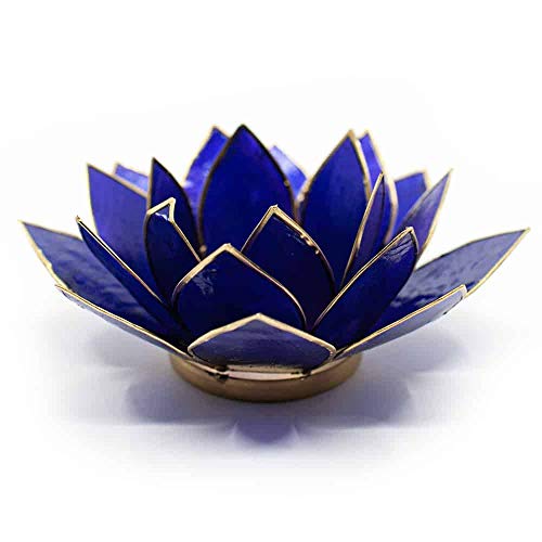 Spiru Lotus Atmosphärisches Teelichthalter Indigo 6. Chakra Goldrand von Spiru