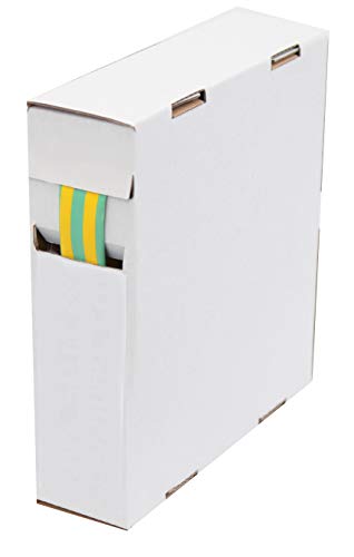 Intratec Schrumpfschlauch 2,4 mm (geschrumpft ca. 1,2 mm), Gelb/Grün – 15 m Meterware in Spenderbox, Schrumpfrate 2:1 – UL 224, -55 °C bis +125 °C, zur Kabelisolierung & Kennzeichnung von Spitzenspannung Elektrotechnik