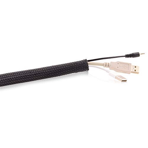 Kabelschlauch Gewebeschlauch in Schwarz mit praktischem Klettverschluss, 12-16mm Durchmesser, Länge 1m für eine flexible Kabelsortierung & Kabelschutz von Spitzenspannung Elektrotechnik