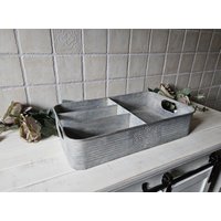 Tablett Mit 4 Fächern Metall Zink Rechteckig Shabby 41x24 cm von SpitzmausShop