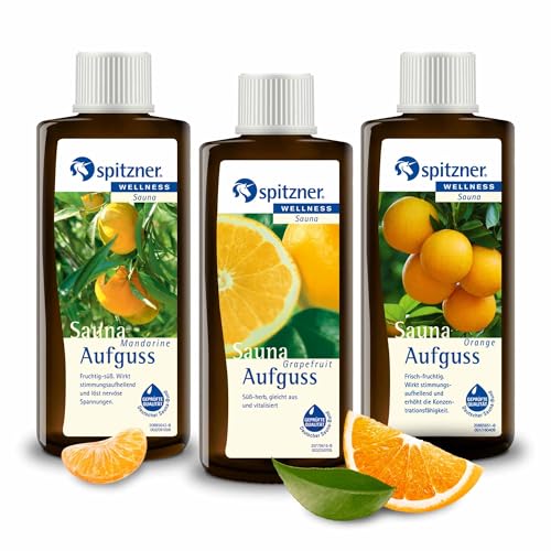 spitzner Saunaaufguss Set Zitrusfrisch (3 x 190 ml) – Wellness Sauna mit aromatischem Saunaduft Mandarine Grapefruit und Orange von spitzner