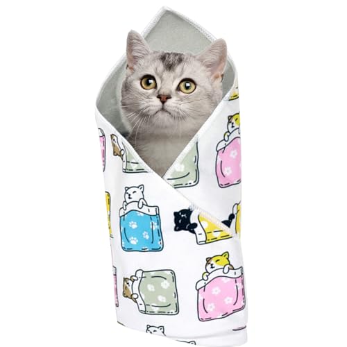 Spizummp Katzenpflege-Wickeltuch – selbsthaftende Katzennagel-Trimm-Fesselfolie – Kontrolle multifunktionale Matte, kratzfestes Tierpflege-Werkzeug zum Baden, Waschen, Duschen, Trimmen, Schneiden von Spizummp