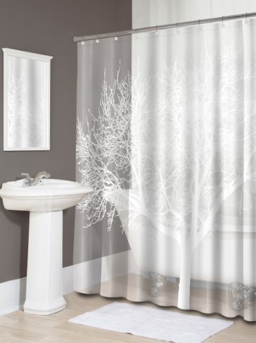 Splash Home Pearl Tree PEVA 4 Gauge Duscheinlage für Badezimmer und Badewanne, kein chemischer Geruch, wasserdichte Vorhänge mit 12 rostfreien Metallösen, 188 x 183 cm (B x H) von Splash Home