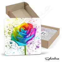 Untersetzer Rainbow Rose Splatter Art Print, Hochglanz Untersetzer, Splash Art, Kinderzimmer Custom Work Bunte Rose Personalisierter von Splashio