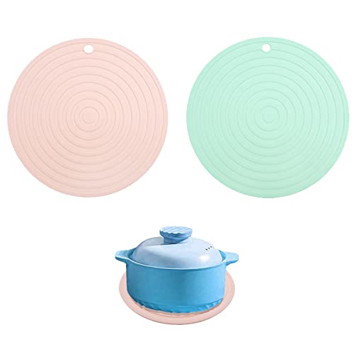 2 Stücke Runde Tischsets, Topf Untersetzer, Silikon Topfuntersetzer, Dekorativ für Küche, Esstisch, Büro, Becher, Thermoskanne, Kaffeebecher (24cm, Rosa, Grün) von Spldsun