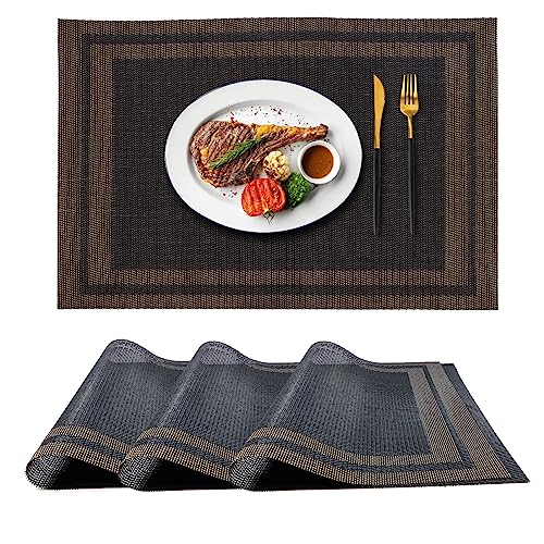 4er Set Platzset, Platzdeckchen Abwaschbar PVC, Abgrifffeste Tischsets Schwarz, Platzsets Abwischbar Anti-Rutsch 45 * 30cm Hitzebeständig Tischset für Zuhause Restaurant Speisetisch von Spldsun