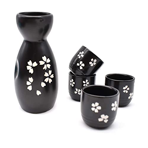 Spldsun 1 Set/ 5 Stück Japanische Kirschblüte Sake Set, Japanisch Keramik Sake Becher, In Einigen Japanischen Teerestaurants, Haushalten Usw. Verwendet (Schwarz) von Spldsun