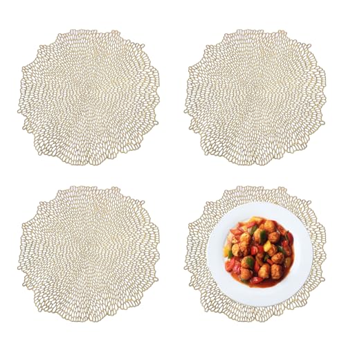 Spldsun 4 StüCk Platzset Rund, Platzset Gold, Tischsets Abwaschbar, für KüChen, Hotels Und Restaurants (38cm Durchmesser) von Spldsun