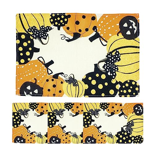 Spldsun 4 Stück Placemat Halloween, Leinen, Tischsets Abwaschbar, Rechteckiges Tischset, Tischdekoration für Halloween (30 x 45 cm) von Spldsun