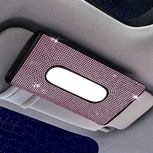 Spldsun Tücherbox, Taschentuchbox Glitzer Car Taschentuchspender, Sonnenblende Taschentücher Box, Handgefertigt, Glitzernder Kristall-Taschentuchhalter für Damen (Rosa) von Spldsun