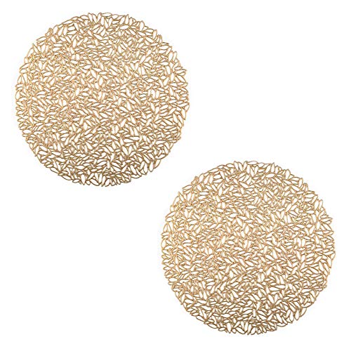 2 Stück Runde Tischsets, Golden rundes Anti-Verbrühungs-Tischset, Runde Gebrochenes Blattmuster PVC Tischset, für Teller Topflappen, Tischdekoration (Golden) von Spldsun