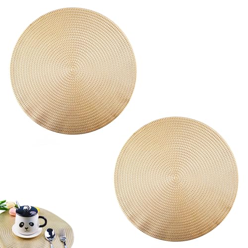 2 Stück Runde Tischsets, Goldenes Rundes Anti-Verbrühungs-Tischset, Runde Weizenohren Hohl PVC Tischset, für Teller Topflappen, Tischdekoration (Golden) von Spldsun