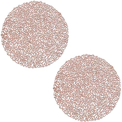 Spldsun 2 Stück Runde Tischsets, Goldenes rundes Anti-Verbrühungs-Tischset, Runde Gebrochenes Blattmuster PVC Tischset, für Teller Topflappen, Tischdekoration (Roségold) von Spldsun