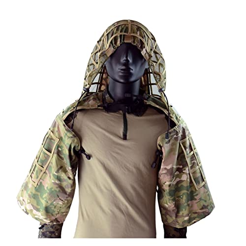 Tarnanzüge,Tarnanzug Jacke Woodland Camouflage Anzug Kleidung Für Jagd Verdeckt Wald Camping Jagd Zubehör Woodland Airsoft Sniper Krähenjagd Tarnung Militär , Dunkles Schwarz Camouflage ( Color : CP ) von Splenlife