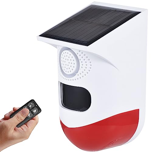 Splenssy Solar Bewegungsmelder Alarm, Wasseralarm für den Außenbereich, 120dB Laute Sirene LED Blitzlichter, Einstellbarer Erfassungsabstand, wiederaufladbar, mit Fernbedienung von Splenssy