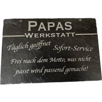 Schild Mit Spruch Auf Naturstein | Set 30x20cm " Papas Werkstatt Graviert Naturbelassenen Schiefer Extra Große Schrift von Splittprofi