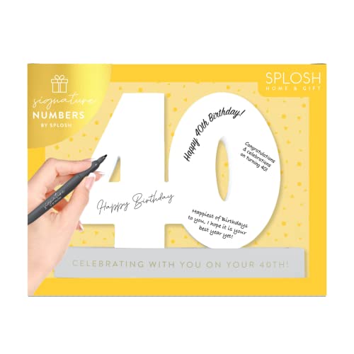 Splosh 40 Signaturzahlen mit Ständer für die Nummer und den Stift. Schreiben Sie herzliche oder lustige Nachrichten und schaffen Sie Erinnerungen an den besonderen Tag. Dekoration zum 40. Geburtstag von Splosh