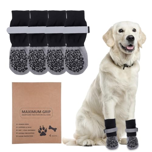 2 Paar Hundesocken Anti Rutsch mit Verstellbaren Riemen für Drinnen Oder im Freien gehören Hundeschuhe Pfotenschutz Outdoor (Grau, XL) von Sploziia