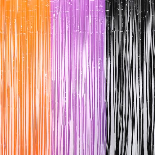2 Stück Lametta Vorhang Halloween Orange Violett Schwarz Dreifach-Rain Curtain Halloween für Party, Spinnennetz Deko, Geburtstagsfeier, etc. verwendet Werden.(200cm×100cm) von Sploziia