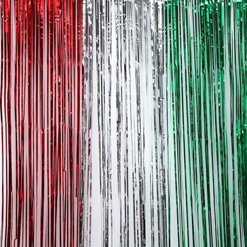 2 Stück Lametta Vorhang Weihnachten Grün Silber Rot Farbblockierung-Luftschlangen für Italien Deko, White Party, Geburtstagsfeier, etc. verwendet Werden(200cm×100cm) von Sploziia