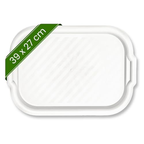 Serviertablett Kunststoff (39x27cm Groß, Weiß) - Tablett mit Griff und Rand - Plastik Küchentablett zum Servieren - Geschirrtablett Rechteckig - White Serving Tray (Spülmaschinengeeignet) von Spoddy