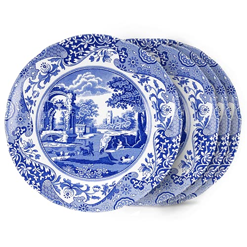 Spode Blaue italienische Salatteller, 4er-Set, 19 cm, feines Steingut, hergestellt in England, spülmaschinenfest (Blau/Weiß, 20,3 cm) von Spode