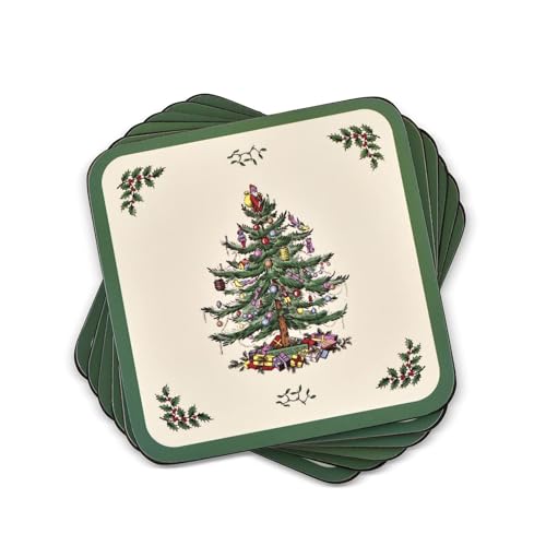 Portmeirion Spode Gebundene Untersetzer mit Weihnachtsbaum, 6er-Set (Grün, 4" x 4") von Spode