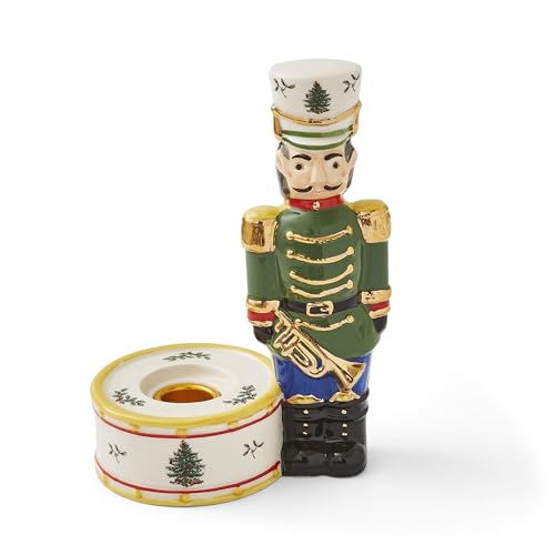 Spode Nussknacker-Kerzenhalter für Weihnachtsbaum, 17,8 cm, Festliche Feiertagsdekoration, Weihnachtstraditionen, Heimdekoration, Steingut-Kerzenhalter für Teelichter, einzigartiger von Spode