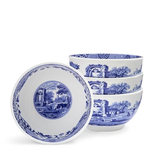 Spode Blaue italienische Dipschalen | Set mit 4 kleinen Servierschalen für Dips, Saucen und Gewürze | 10,2 cm Servierschalen aus feinem Porzellan | mikrowellen- und spülmaschinenfest von Spode