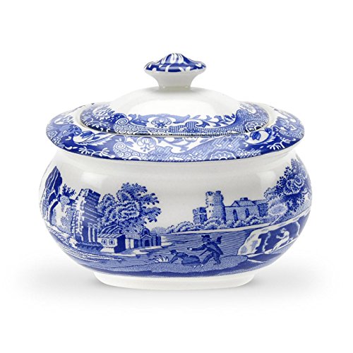 Spode Blaue italienische Zuckerdose mit Deckel. von Spode