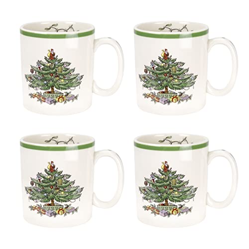 Spode Christmas Tree Collection Tasse, 4er-Set, 266 ml Fassungsvermögen, Urlaubskaffeebecher, Tasse für Tee, heißen Kakao und Kaffee, spülmaschinen- und mikrowellengeeignet von Spode