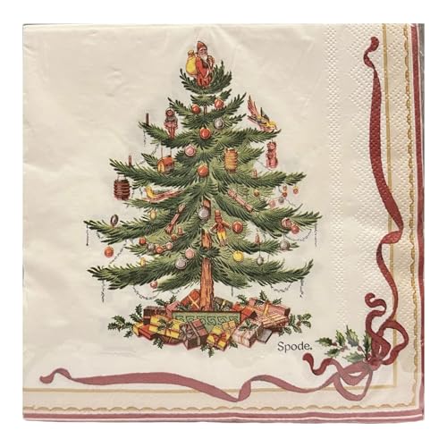 Spode Einweg-Papierservietten mit Weihnachtsbaum, für Weihnachtsfeiern, rote Bänder, 40 Stück Spode Einweg-Papierservietten mit Weihnachtsbaum, für Weihnachtsfeiern, rote Bänder, 40 Stück von Spode