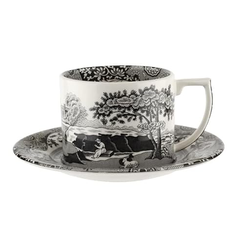 Spode Italienische Teetasse und Untertasse, Schwarz von Spode