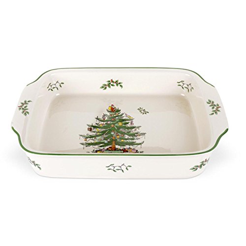 Spode Rechteckige Auflaufform mit Weihnachtsbaum, 22,9 x 30,5 cm, Back- und saisonale Platten, Steingut, mikrowellen- und spülmaschinenfest, festliches Geschirr für Urlaubsunterhaltung und von Spode