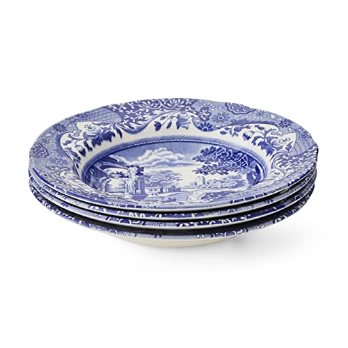 Spode Portmeirion Italienische Suppenschüsseln, 22,9 cm, Suppen-, Nudel- und Salat-Servierschüssel, rund, breiter Rand, mikrowellengeeignet, spülmaschinenfest, hergestellt in England, Blau, 4 Stück von Portmeirion