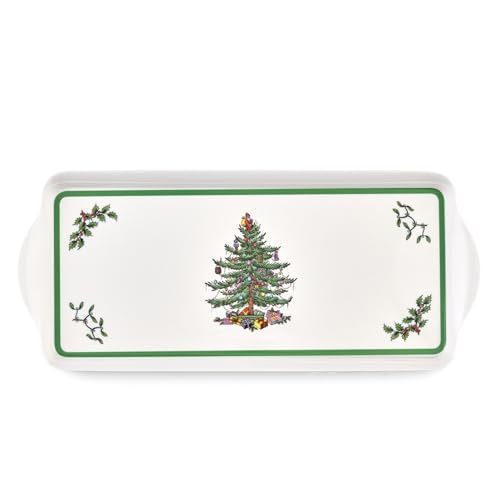 Spode Weihnachtsbaum-Sandwich-Tablett (38,1 x 16,5 cm) – dekorative Servierplatte für Rohkosten, Vorspeisen, Urlaubssnacks – Festliches Melamin-Gericht, langlebiges Weihnachtsgeschirr – Elegantes von Spode