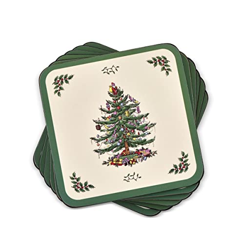 Spode Gebundene Untersetzer mit Weihnachtsbaum, 6er-Set (Grün, 4" x 4") von Spode