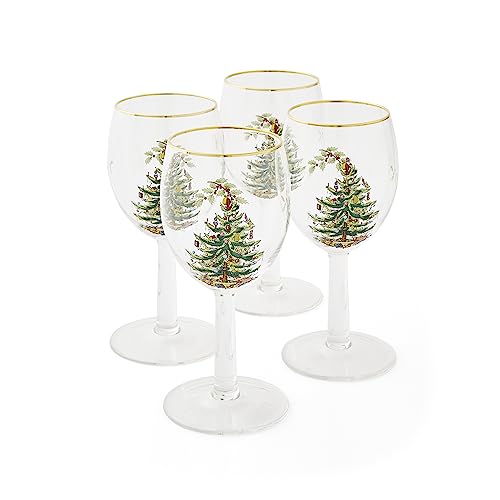 Spode Weihnachtsbaum-Weinkelche mit Goldrand, 4er-Set (Christmas Tree,4 Count (Pack of 1)) von Spode